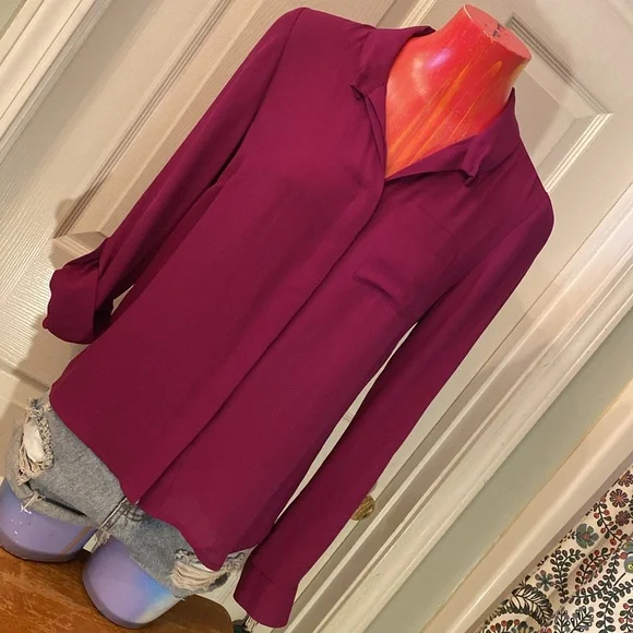 THE LIMITED Magenta Relaxed Long Sleeve Blouse NWT - Picture 6 of 14